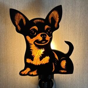 Chihuahua Dog Night Light Plug In Wall Decor Wood Grain Style Pet Lover Gift